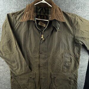 Barbour Border A200 Green Size 44 Waxed Field Jacket Men Full Zip Lined Collared